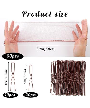 Invisible Hair Nets & U Shaped Pins Set - 60 Pcs Bun Nets with Elastic Edge Mesh + 60 Pcs Hair Pins for Women & Girls - Ideal for Ballet Dancers, Nurses, Cooks - Brown - Buy Online on GoSupps.com