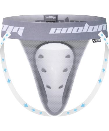 Coolomg Men's Deep Protection Martial Arts Suspensorium | Groin Cup Protector for Taekwondo Ice Hockey Football & Handball - Sizes S-XXL | High-Quality White - Buy Online on GoSupps.com