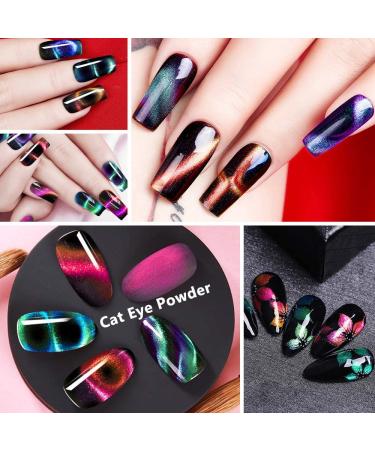 Cat Eye Chrome Nail Powder Set - Achieve Cat Eye and Chameleon Mirror Effects with 9D Galaxy Gem Glitter Pigment, Black UV Gel, and Magnetic Stick - DIY Manicure Kit - Buy Online on GoSupps.com