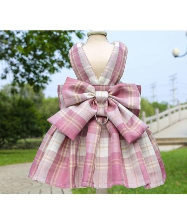 Oyccen Dog Grid Dress Harness & Leash Set | Puppy Bow Tie Princess Clothes for Small Dogs & Cats - S Pink - International Shipping Available - Buy Online on GoSupps.com
