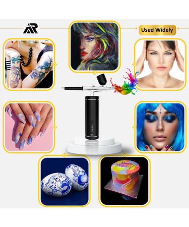 Portable 30PSI Airbrush Kit with Rechargeable Cordless Air Brush Gun Ideal for Nail Art, Painting, Cake Decor, Makeup, and More - Black - Buy Online on GoSupps.com