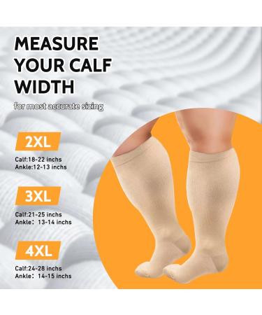 3 Pairs Plus Size Compression Socks 20-30 mmHg for Men & Women | Wide Calf Knee High Flight Socks for Circulation Support | 2XL 3PCS-Nude - Buy Online on GoSupps.com