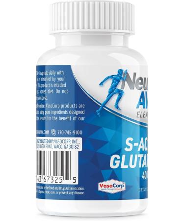 NeuropAWAY Elements S-Acetyl-Glutathione 400mg Acid Resistant Capsules 60ct (60 400mg Capsules Per Bottle) 3rd Party Tested Made in a cGMP Facility - Buy Online on GoSupps.com