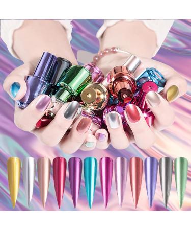 18 ml Metal Nail Polish Mirror Effect - Mirror Nail Polish Chrome Nail Polish - Mirror Effect High Gloss Gel Manicure Nail Polish - Durable Not Removable (Champagne Silver 12) - Buy Online on GoSupps.com