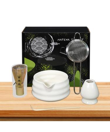 Support whisky Matcha | Kit de matcha naturel s r 5 pi ces | Kit de whisky professionnel | Kit complet d'outils pour matcha | Id al pour les amateurs de th d butants | pour les familles Blanc