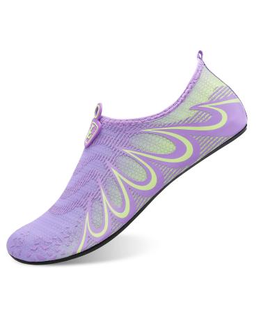 L-RUN Women Water Shoes Mens Barefoot Skin Aqua Socks for Run Dive Surf Swim Beach Yoga Quick Drying 8.5-9.5 Women/7-7.5 Men G Purple Green