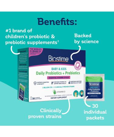 Biostime Infant Baby Probiotic & Prebiotic with Vitamin D - 30 Single Packets for Kids Immune Support, Digestion & Gas Relief - Buy Online on GoSupps.com