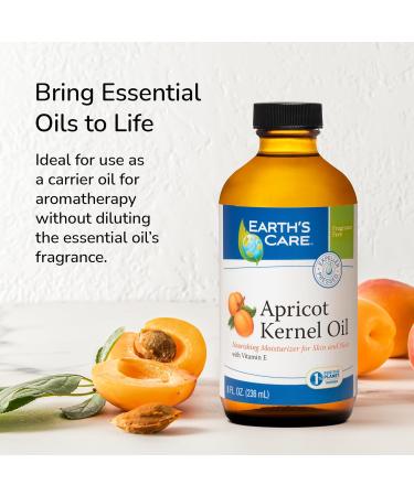 Earth's Care Apricot Kernel Oil - Nourishing Apricot Oil for Skin & Hair with Vitamin E - 8 Fl OZ Expeller Pressed in Glass Bottle - Buy Online on GoSupps.com