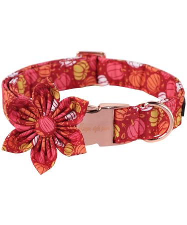 Unique Style Paws Halloween-Hundhalband pumpkin dog collar adjustable comfortable cotton flower collar for young girls Dogs flower neck band with metal buckle M neck 13.5-22in M F: Pumpkin