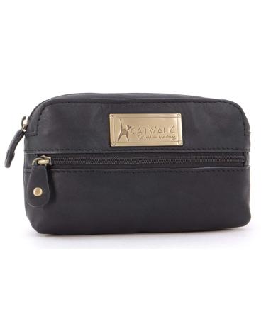 Catwalk Collection Handbags - Women Leather Make -up Bag Small - Cosmetic bag for handbag - Multifunctional bag for trip - Savannah - Black