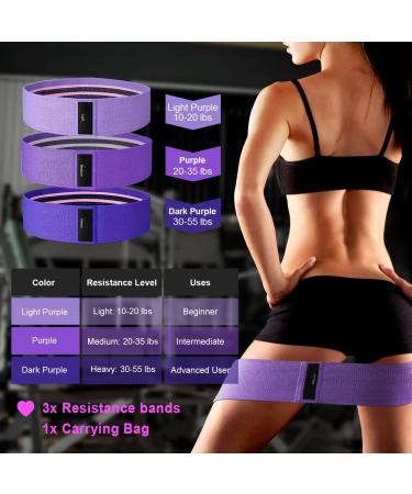 Fabric Resistance Bands Set of 3 for Hips & Glutes | Non-Slip Workout Fitness Bands | Perfect for Men, Women, Athletes | Strength Training Yoga Pilates | Light Purple, Purple, Dark Purple - Buy Online on GoSupps.com