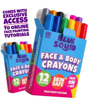 Blue Squid 12 Color Twistable Face Paint Marker Sticks Kit - Water Based Crayons for Kids & Adults | Halloween Belly Painting, Pregnancy Makeup | Body Paints Set - Buy Online on GoSupps.com