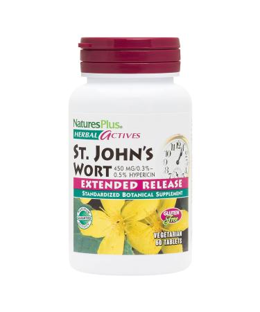 NaturesPlus Herbal Actives St John's Wort, Extended Release - 450 mg, 60 Vegan Tablets - Vegetarian, Gluten-Free - 60 Servings 60 Count (Pack of 1)