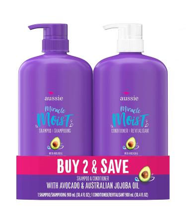 Aussie Miracle Moist Paraben Free Shampoo and Conditioner (30.4 fl. oz. each) 30.4 Fl Oz (Pack of 2)
