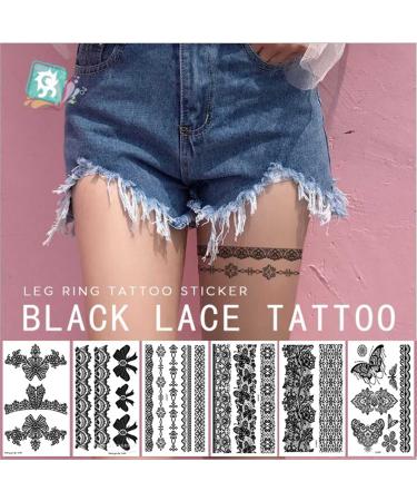 Sttiafay Black Lace Temporary Tattoo Thigh Arm Fake Tattoo Art Stickers Lace Body Transfer Tattoo Waterproof Sexy Tattoo Wedding Art Stickers for Festival Beach Party (Black)