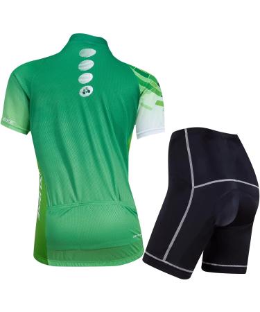Buy Women's Breathable Fast-Drying Bicycle Jersey Set | Outdoor Short-Sleeved Cycling Shirt & 3D Gel Padded Shorts in Green Lemon - XL | International Shipping Available - Buy Online on GoSupps.com