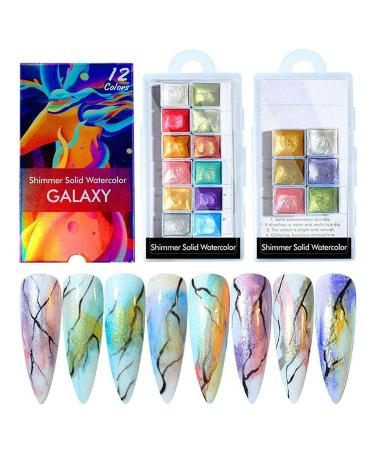 Xuejian 6/12 colors metallic pearl watercolor -colored marble nail glitter chrome pigment ombre gradient nail art design powder dust manicure accessories for nail art drawing