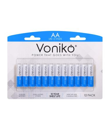VONIKO - Premium Grade AA Batteries (12 Pack)-Alkaline Double A Battery - Ultra Long-Lasting, Leakproof 1.5v Batteries - 10-Year Shelf Life 1 Count (Pack of 12)