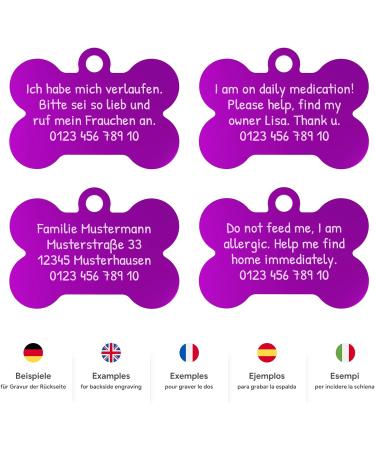 ENGRAVO Large Purple Dog Tag Bone (38mm) with Custom Engraving & 2 Key Rings - International Shipping Available - Buy Online on GoSupps.com