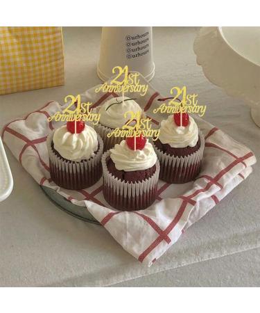 Pack of 24 21 Anniversary Cupcake Toppers Glitter "Happy 21th Anniversary" Cake Toppers Number 21 Eightteen Sweet 21 Birthday Wedding Anniversary Party Cake Decorations Accessories Gold 21st Gold - Buy Online on GoSupps.com