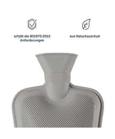 Blumtal Premium Hot Water Bottle - Soft Synthetic Fur Cover | Natural Rubber | Safe for Children & Babies | Luxury Gray Heating Pad - Buy Online on GoSupps.com