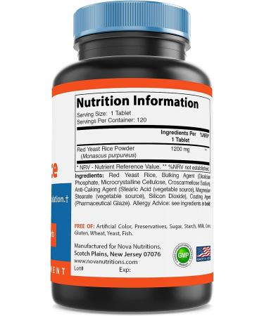 Nova Nutritions Red Yeast Rice 1200mg Capsules - 120 ct | Cholesterol Support - Buy Online on GoSupps.com