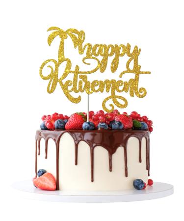 Tenhaisi Gold Glitter Happy Retirement Cake Topper with Tree Old AF Retirement Party Supplies