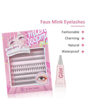 Mlen Diary 296pcs Manga Individual Lash Anime Clusters with Glue - Natural Look 11-13mm DIY Eyelash Extensions - 4in1 Wispy C Curl Cat Eye Mink Lashes - Reusable False Eyelashes - Buy Online on GoSupps.com