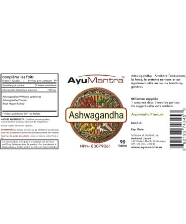 AyuMantra Organic Ashwagandha Tablets (Withania Somnifera) with Black Pepper extracts - 90 Tablets 1000 mg - Buy Online on GoSupps.com