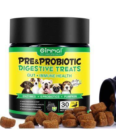 Probiotics for Dogs Pre & Probiotic Digestive Treats for Dogs Support Gut Health Digestive and Immunity Boost Heatlth & Energy for All Ages and Breeds 30 Chews Duck Flavor