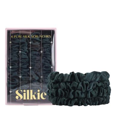 Silkie 4 Set 100% pure mulberry lide black thin hair tie with travel bags hair tie for every day hair care ponytail holder without hair damage (emerald) - Buy Online on GoSupps.com