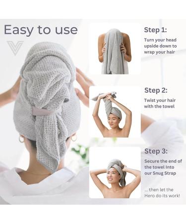 VOLO Super Hero XL Luna Gray Hair Towel - Ultra Soft & Absorbent Nanoweave Fabric | Reduce Dry Time by 50% | Ideal Towel Wrap for Long Thick Hair - Buy Online on GoSupps.com