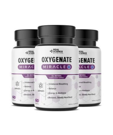 Real Science Oxygenate Miracle (Pack of 3) Lung Support Supplement to Help Relieve Wheezing Shortness of Breath Rapid Heart Rate & Fatigue for Clear Lungs & Breath Support 60 Caps Each