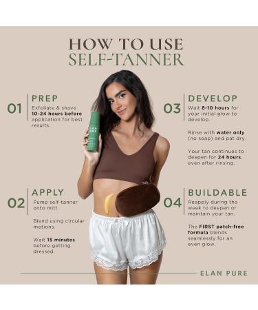 Elan Pure Non Toxic Gradual Self Tanner - Organic Tanning Foam - Long Lasting Natural Looking Tan - Streak Free Smooth Application - Plant Based Ingredients - Vanilla - Buy Online on GoSupps.com