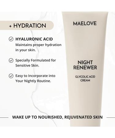 MAELOVE Night Renewer - Glycolic Acid Anti-Aging Night Cream for Sensitive Skin | Exfoliating AHA Cream | Gluten-Free USA Made - 2.0 fl oz - Buy Online on GoSupps.com