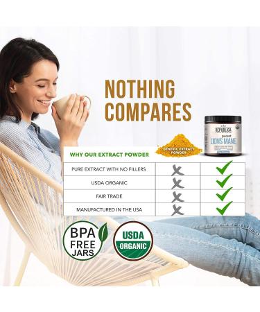 La Republica Lion's Mane Mushroom Powder - USDA Organic Extract, 120 Servings, Fair Trade, Vegan | Made in USA - Buy Online on GoSupps.com