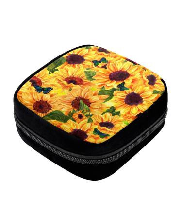 GIAPB Period Bag Sanitary Napkin Storage Bag Pad Holder for Period Makeup Pouch Yellow Watercolor Sunflower Color4090