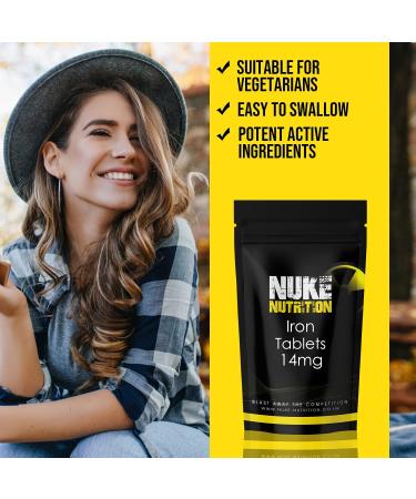 Nuke Nutrition Iron Tablets 14mg - 60 Gentle Iron Supplements | High Strength for Women & Men | Vegan Iron Capsules for Health Boost - Buy Online on GoSupps.com