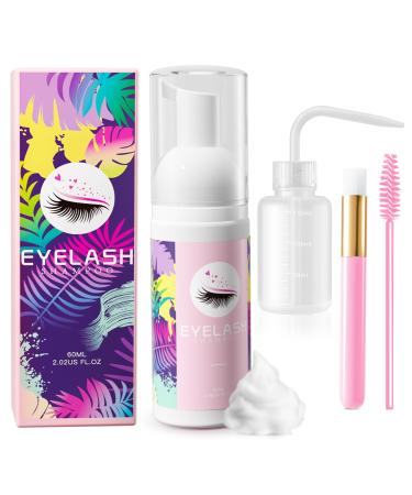 Lash Cleaning Kit - Eyelash Extension Cleanser Extensions - 60ml/2.11 Fl.Oz Shampoo Wash with Brush & Bottle for Salon Home Use Eyelash Shampoo