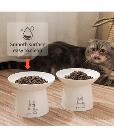 Extra Wide Ceramic Raised Cat Bowls - Set of 2 White - Elevated Porcelain Pet Food and Water Dishes for Big Cats and Small Dogs - Buy Online on GoSupps.com