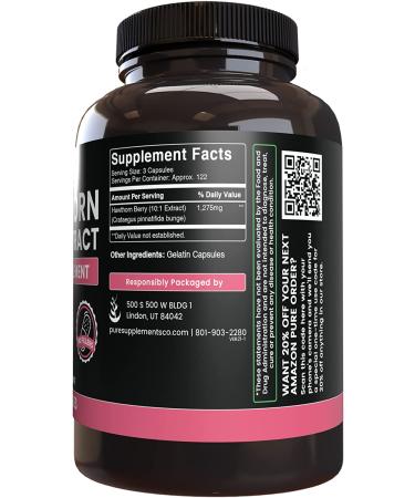 Pure Hawthorn Berry Extract (365 Capsules) - No Magnesium or Rice Fillers - Lab Verified - 365 Count - Buy Online on GoSupps.com