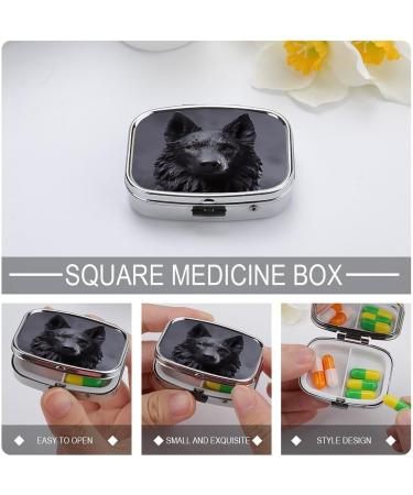 Black German Shepherd Pill Box | 2 Compartment Portable Medicine Organizer - Decorative Metal Case for Pocket or Purse - Buy Online on GoSupps.com