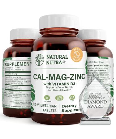 Natural Nutra Calcium Magnesium Zinc Supplement with Vitamin D3 for Bone Strength Health and Healing Gluten Free and Sugar Free Essential Mineral Complex (100 Count) 100 Count (Pack of 1)