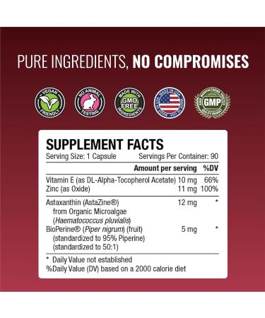 Approved Science Astaxanthin 12 mg - Extra Strength Antioxidant - Supports Heart, Eyes, Skin - 180 Vegan Capsules - 6 Month Supply 90 Count (Pack of 2) - Buy Online on GoSupps.com