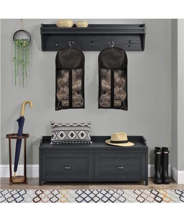 2 PCS Hair Extensions Storage Bag - Portable Wig Holder with Wooden Hanger | Dust Proof & Durable Zipper | Black - Buy Online on GoSupps.com