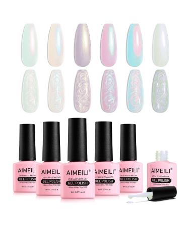 AIMeili pearl effect gel nail polish hema free uv lacquer gel nail polish set 8ml 6 colors pearl uv nail polish set color gelack soac off gel nail polish set manicure poison 42 kit6-42_8ml