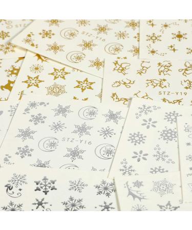 MWOOT 16 Sheets Gold Silver Mixed Nail Art Stickers Christmas Snowflake Deer Head Flowers Christmas Tree Nail Water Transfer Sticker Decals Set for DIY Nail Tips Decoration - Buy Online on GoSupps.com