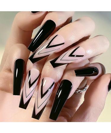 Coffin Nails - Long Ballerina Nails Fake | Pre-Shape Gel Glossy Coffin Nail Tips for Full False Nails Home Nail Salon - Buy Online on GoSupps.com