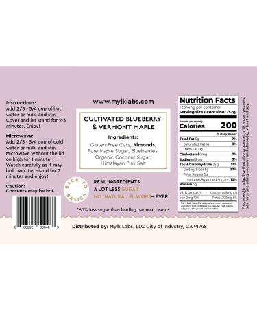 Mylk Labs Blueberry Maple Instant Oatmeal - Gluten Free, High Fiber, High Protein, Low Sugar Breakfast - 6 Pack of 1.83 oz Packets - Buy Online on GoSupps.com