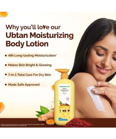 MAMAEARTH Ubtan Moisturizing Body Lotion with Turmeric & Saffron for Glowing Skin 400 ml | 48H Moisturization | Nourishes Dry Skin | 7in1 Total Care | 100% Natural Butter | Non-Greasy Smooth Skin - Buy Online on GoSupps.com
